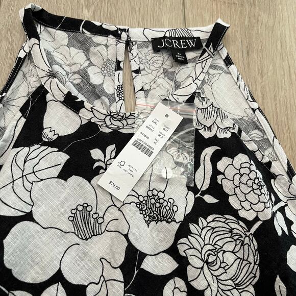 J.Crew Women’s Black & White Amber Floral Linen Halter Tank Sz XL - Picture 4 of 7